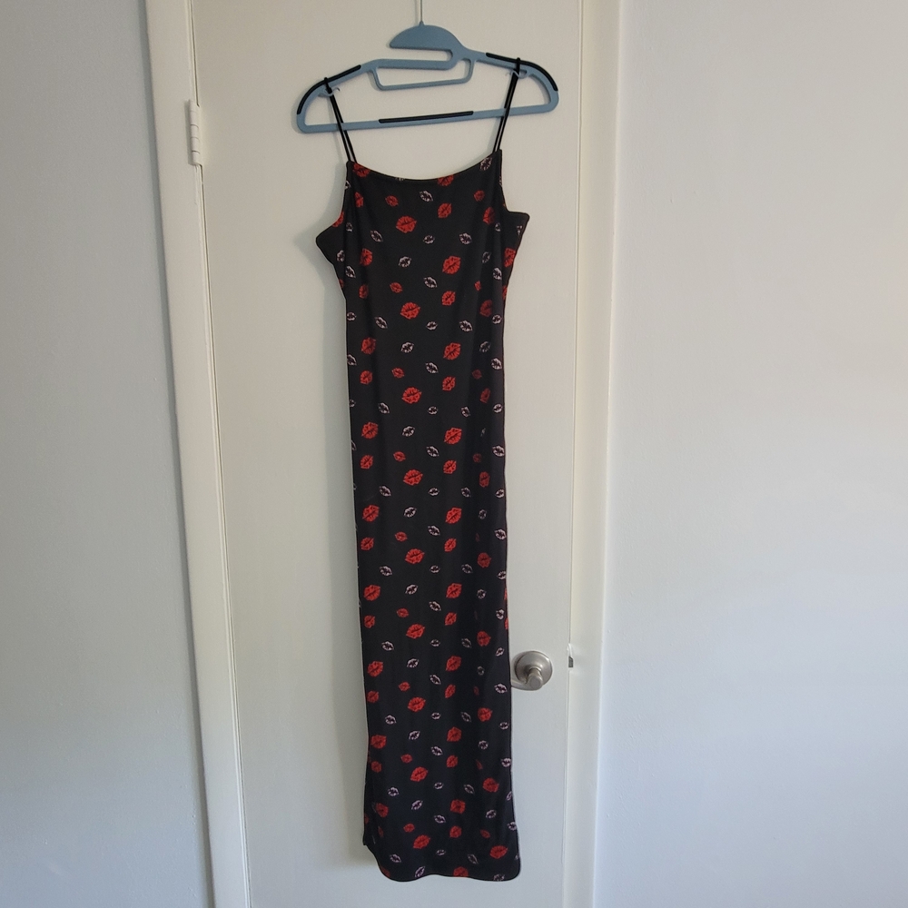 Justice Black Maxi Dress with Red Lip Print